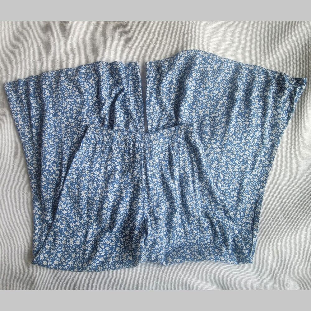 LUUKSE Blue Ditsy Floral Pants Size 26" High Waisted Super Wide Leg Rayon